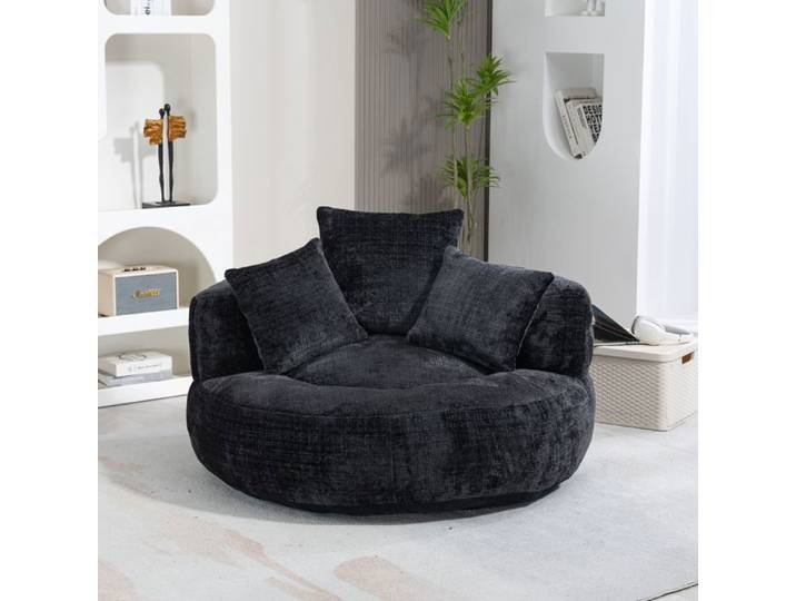 Fauteuil lazy sofa en chenille - Noir - avec 3 coussins - 108 x 108 x 52 cm