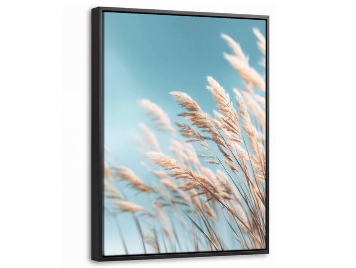 MuchoWow Leinwand Bilder mit Rahmen - Ziergras - Wind - Hellbraun - 30x40, Hellblau, Rechteckig, 30x40 cm, gerahmt, Bilder & Rahmen, Bilder, Leinwandbilder
