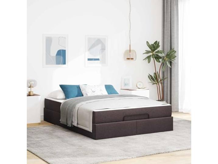 RJPLMFV Bettgestell mit Schaumstoffmatratze, integrierte Schubladen, braun Weicher Stoff, modernes Design, inklusive Latten, pflegeleicht, hoher Komfort