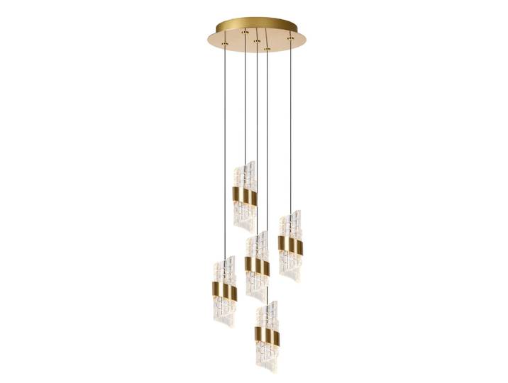 Suspension acrylique 5 lumières laiton 30 cm