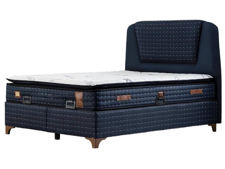 JVmoebel Boxspringbett Blaues Bett aus Holz mit Textilmatratze, modernes Design (1-St)