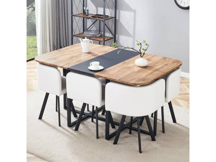 MEUBLIV Ensemble table à manger extensible 4-6 personnes avec 6 chaises MDF effet bois 150x100x79 cm