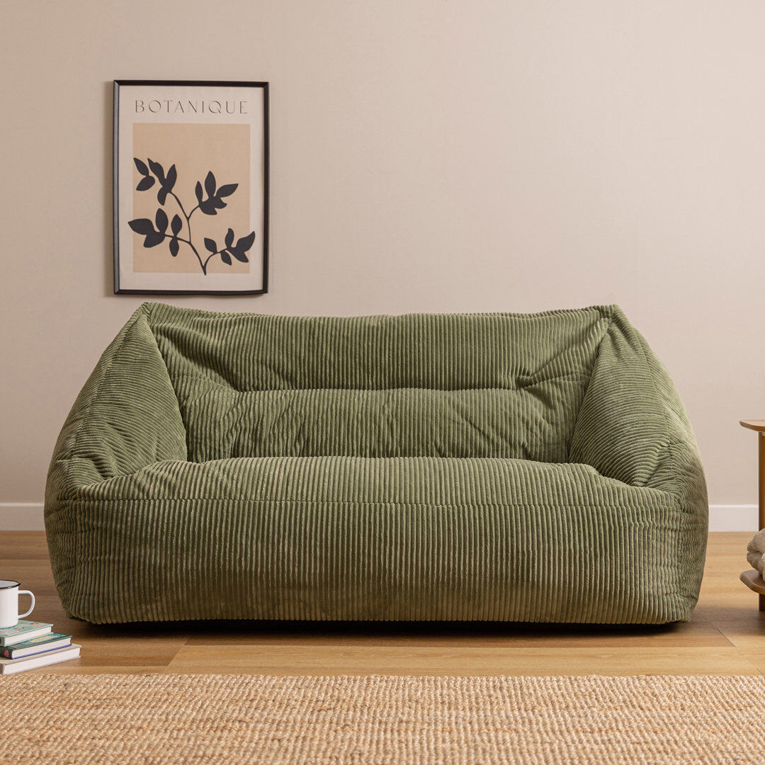 icon Cecilia Corduroy Two Seater Sofa Bean Bag, Grey Green Large