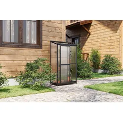 OUTFLEXX Verde Smart Balkon-Gewächshaus, schwarzer Rahmen, Aluminium/Polycarbonat, 91 x 51 x 166 cm, UV-beständig, pulverbeschichtet, mit Tür und Regalböden