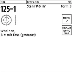 Unterlegscheibe DIN 125-1 B 25x 44x4 Stahl 140 HV 200 Stück