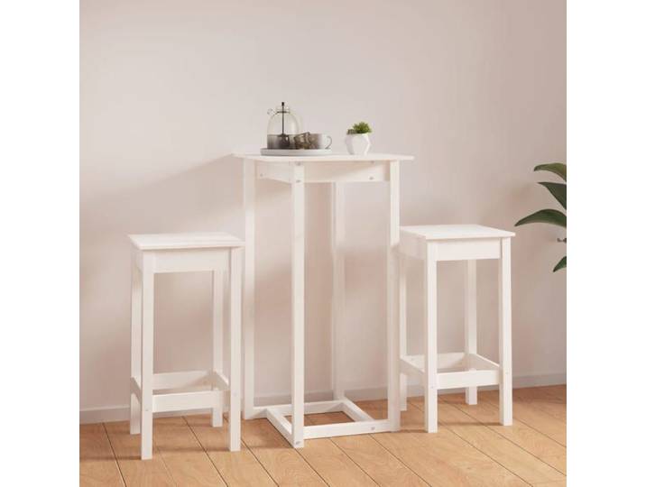 Remise Ensemble de bar 3 pcs Ensemble Table Haute avec 2 Tabourets Blanc Bois de pin massif JILIMAISON2025 19646945