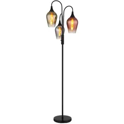 Stehleuchte Glas Wohnzimmerleuchte stehend chrom Bogenleuchte kupfer, Metall, 3x E27 Fassungen, DxH 43x165 cm