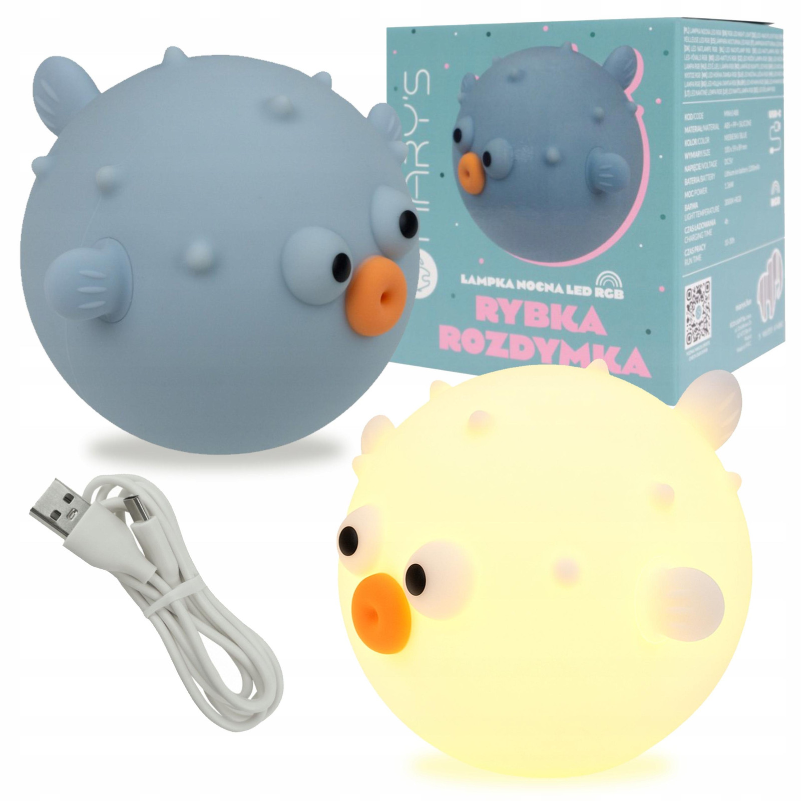 Eco Light LED-nachtlampje voor de kinderkamer, RGB, draadloos en oplaadbaar, blauw visvorm
