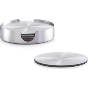 Zeller Untersetzer 27239, rund, Edelstahl, silber, Ø 10cm, mit Halter, 6 Stück