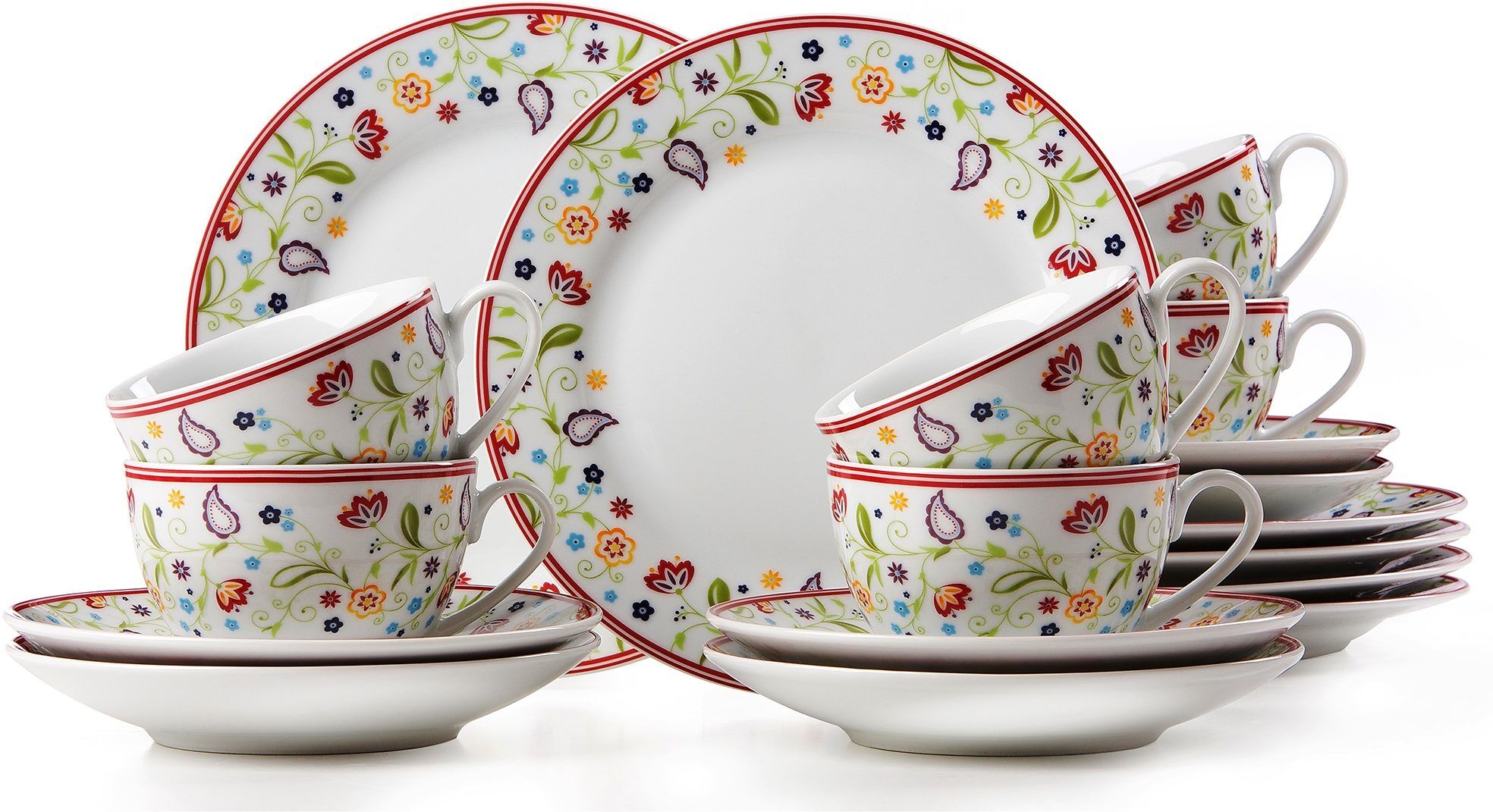 Kaffeeservice RITZENHOFF & BREKER "Doppio Shanti, Geschirr-Set, Service", bunt (weiß, bunt), 18 Stk., Porzellan, Geschirr-Sets, Kaffeeservice, 18 Teile, für 6 Personen weiß, bunt 18 Stk.