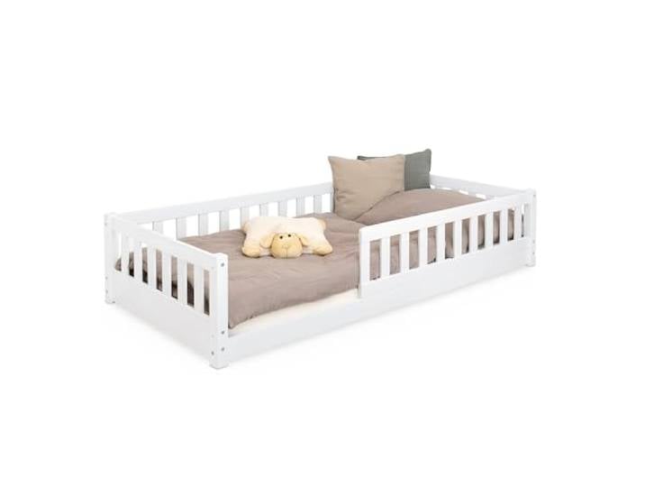 Ehrenkind® Bodenbett Lille Kinderbett mit abnehmbaren Rausfallschutz aus Massivholz FSC® zertifziert inkl.hochwertigem Lattenrost Bodenbett 90x200 Kinderbett 90x200 Weiß