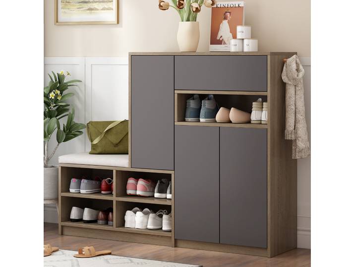 Meuble Chaussures Banc À Chaussures Avec Coussin\, Étagères Réglables\, Gris Havrya