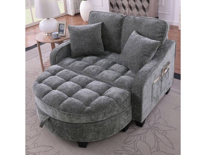 NuvlaGu – Canapé convertible avec poufs de rangement – Canapé multifonctionnel – Idéal pour les petits salons bureaux - Gris