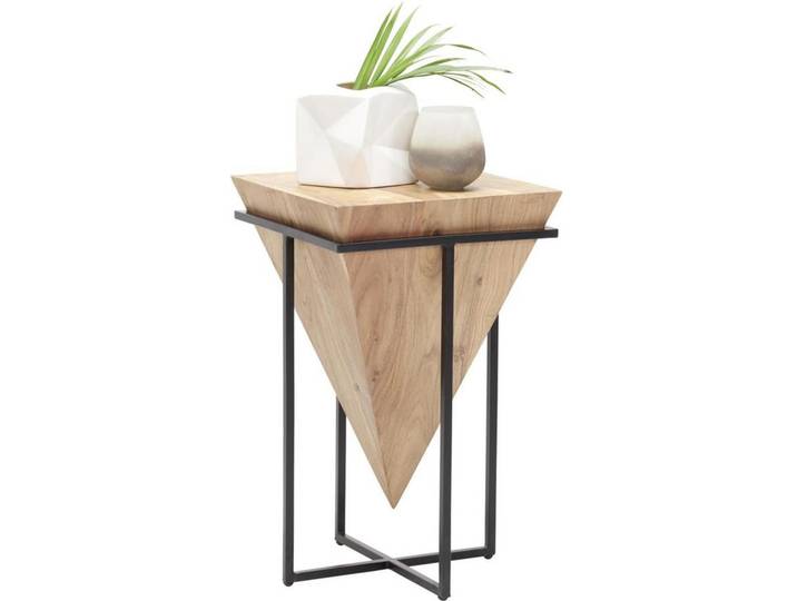 Ambia Home Beistelltisch, Natur, Schwarz, Holz, Metall, Akazie, massiv, quadratisch, eckig, 36x56x36 cm, Wohnzimmer, Wohnzimmertische, Beistelltische, Beistelltische Metall