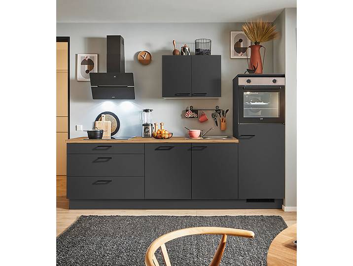 Autarke Küchenzeile 270cm Ausrichtung rechts Grau/Graphit