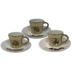 URBAN LIVING 3 Espressotassen  Wild Life Gold  - Spiegeleffekt -  3 verschiedene Designs