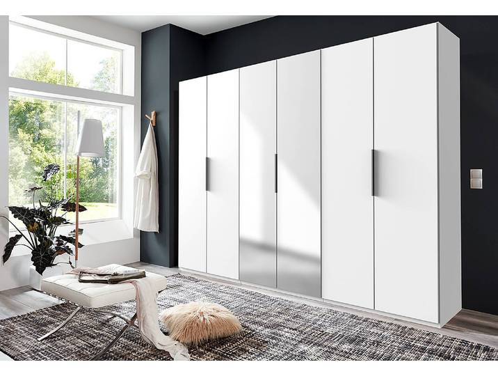 Drehtürenschrank Level36 - 216 cm Typ B 300cm Weiß/Weiß mit Spiegeltür/-en