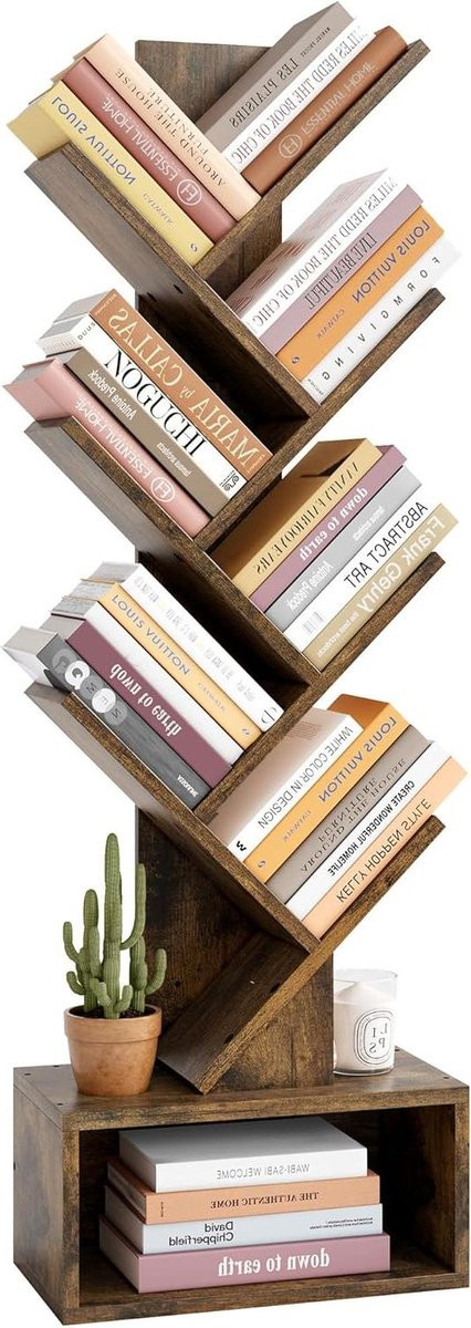 Boom Boekenplank - Boomvormig Boekenkast Opbergrek met 6 Niveaus - Rustiek Bruin