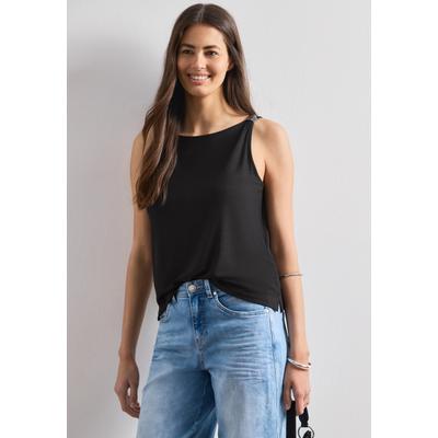 Strandtop STREET ONE, Damen, Gr. 44, schwarz, Jersey, Obermaterial: 95% Viskose, 5% Elasthan, unifarben, lässig geschnitten hüftbedeckend, Rundhals, Tops Strandtop, mit U-Boot-Ausschnitt, ohne Ärmel, lässig geschnitten