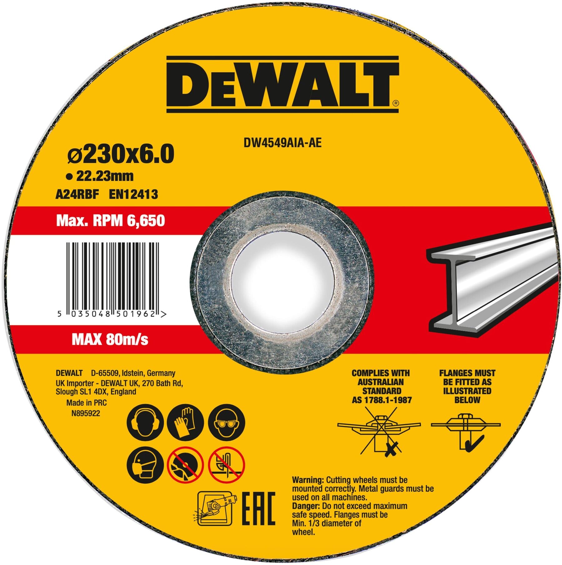DEWALT High Performance Schruppscheibe 230x6x22,23mm Metall Typ 42 (gekröpft) DW4549AIA-AE)