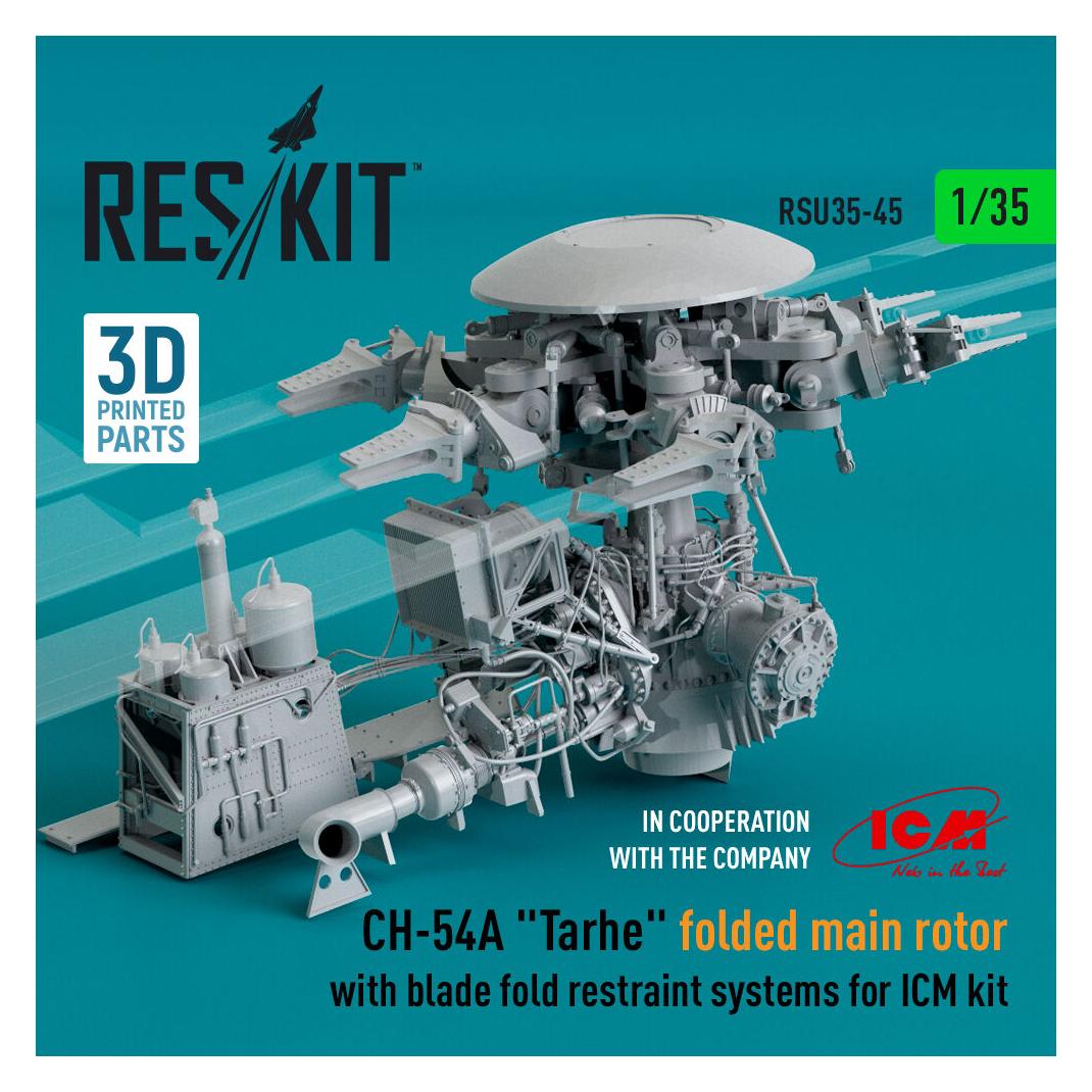 ResKit CH-54A Tarhe folded main rotor with blade fold restraint systems for ICM kit (3D Printed) (RSU35-0045)