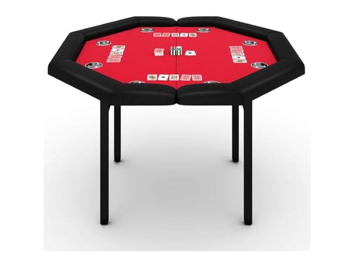 IDEALHOUSE Klappbarer Poker-/Casino-Spieltisch 48 Zoll, oktogonal für 8 Spieler – gepolsterte Armlehnen, 8 Edelstahl-Getränkehalter, einklappbare Metallbeine – Farbe: Schwarz/Rot