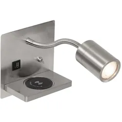 Wandleuchte LED Schlafzimmerleuchte Wandlampe Ladestation Stahl Schwenkbar