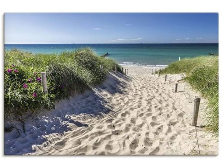 ARTLAND Wanddeko Leinwand Bilder Wandbild Landschaftsbilder Ostsee Strand Küste Dünen Gräser Meer U2IX