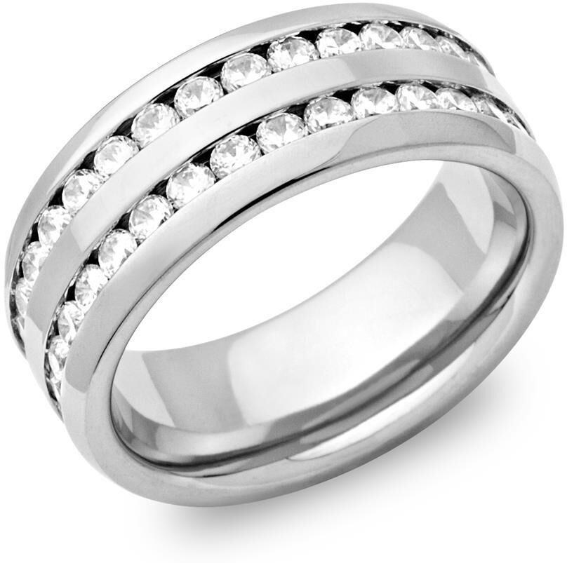Unique Exklusiver Edelstahlring rundherum mit Zirkonia silber