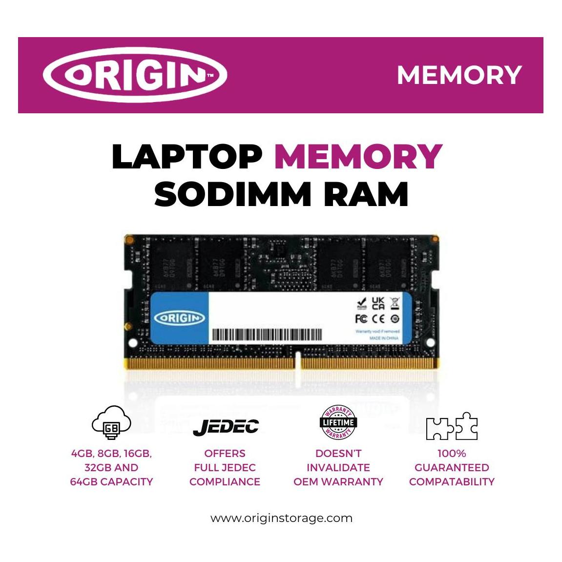 Origin Storage Origin 32GB DDR5 5600MHz SODIMM 1Rx8 Non-ECC 1.1V (1 x 32GB, 5600 MHz, DDR5-RAM, SO-DIMM) (CT32G56C46S5-OS)