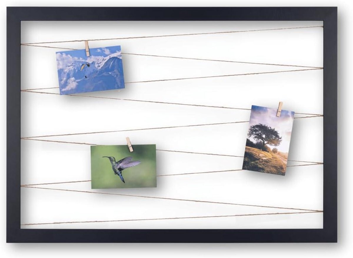 Zwarte matte fotohouder met klemmen voor een persoonlijke fotowand galerij, 80 x 60 cm