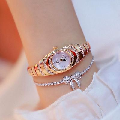 Everyday Crate BS Bee Sister Ladies Oval Watch Diamond Accent Quartz Watch Elegant Jewelry Chain Bracelet rose Gold