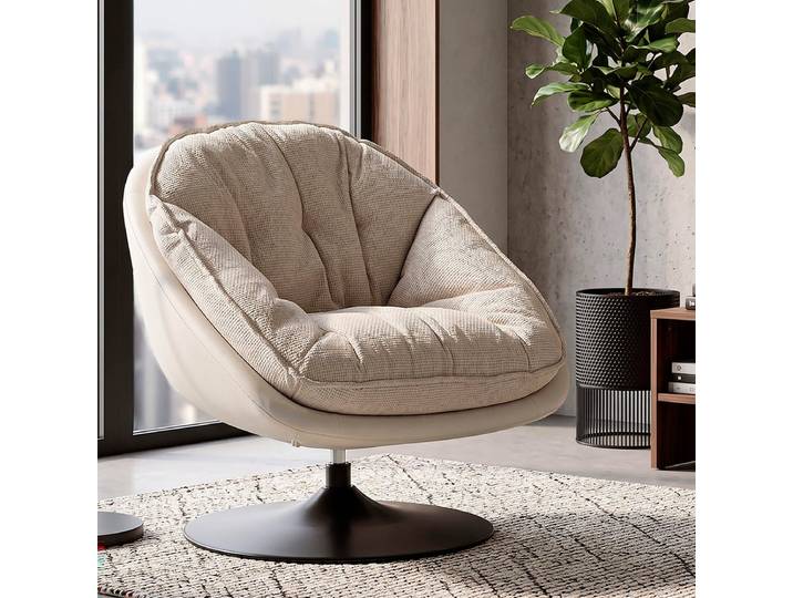 Fauteuil pivotant Corey tissu chenille Crème et Noir