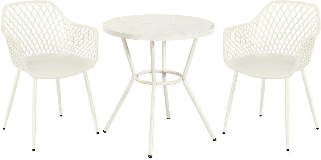 Dakota Fields Rimini Patio Dining Set with Round Metal Table & Armchairs Off-White
