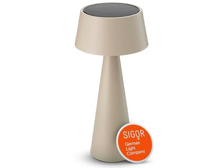SIGOR Solino dünenbeige - Solar-LED Akku-Tischlampe mit Magnetgelenk & Doppelladefunktion (Solar & USB-C), dimmbar & kabellos, IP44 Outdoor-Tischleuchte, bis 6,5 h Leuchtdauer