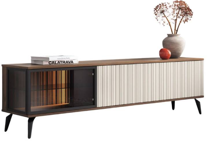 yourhouse24 TV-Schrank Vici mit LED-Beleuchtung Kaschmir / Walnuss