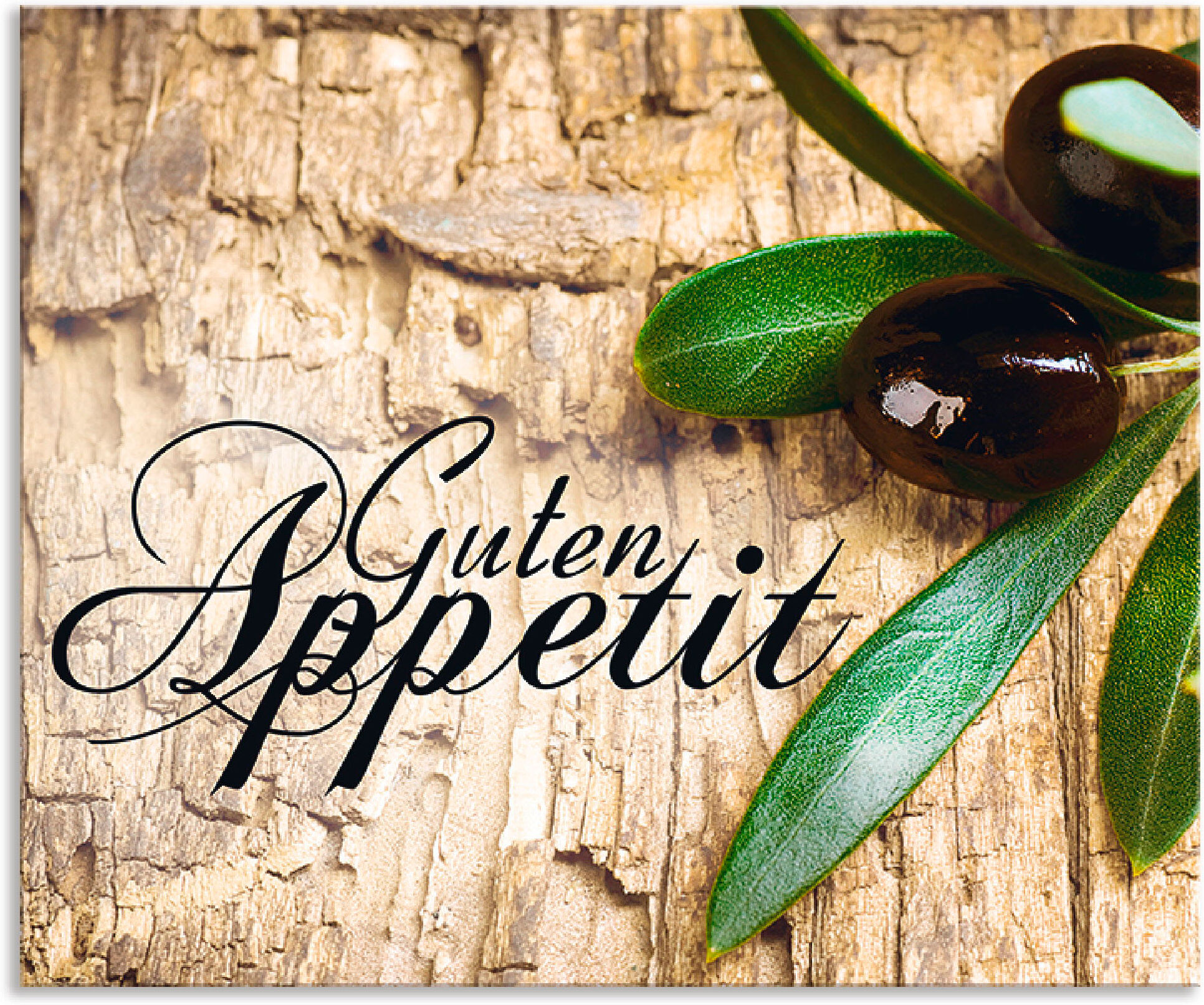 Küchenrückwand ARTLAND "Oliven Guten Appetit", braun, B:60cm H:50cm, Aluminium, Spritzschutzwände, Küchenrückwand, Alu Spritzschutz mit Klebeband, einfache Montage braun B/H: 60cm x 50cm