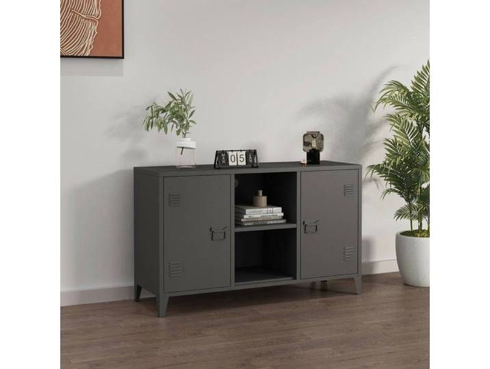 Buffet Friddi Dmora en Métal Gris Ardoise 40x120x73h cm