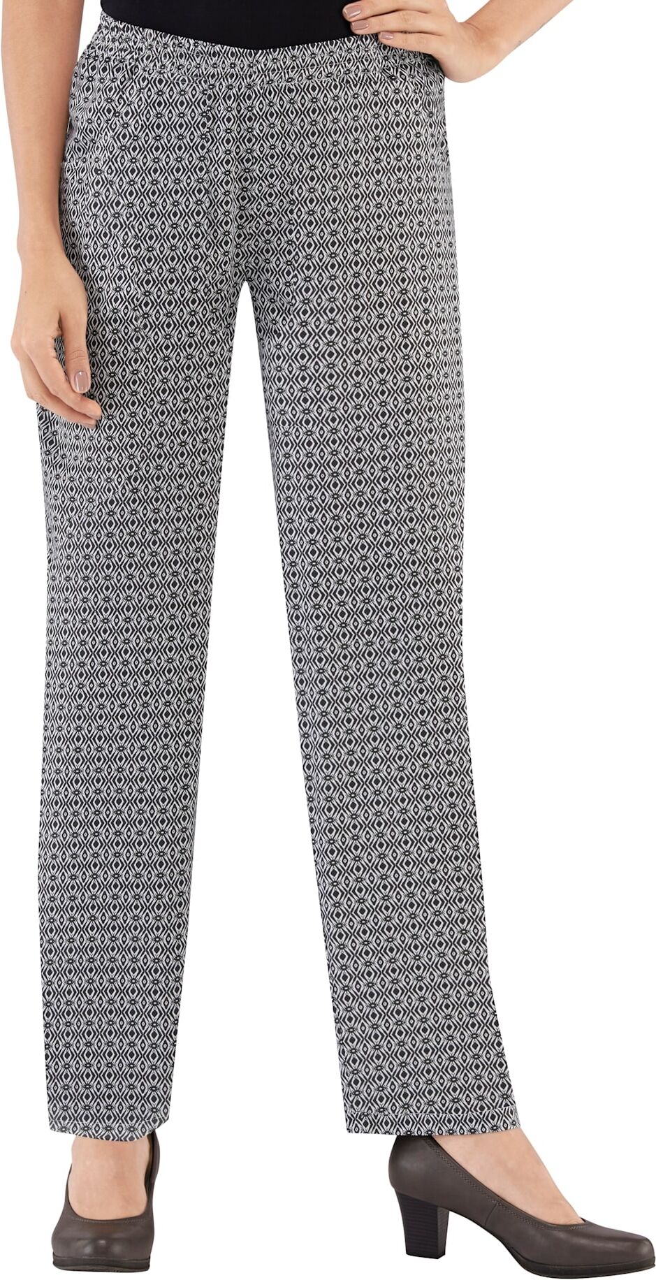 Schlupfhose CLASSIC BASICS, Damen, Gr. 42, Normalgrössen, schwarz (schwarz raute), 52% Polyester, 48% Viskose, gemustert, lang, Hosen Schlupfhose schwarz raute 42, Normalgrössen