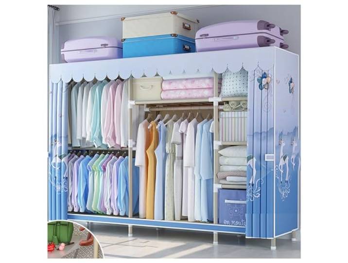 SDGBCXD Tragbarer Kleiderschrank, mit 5 Regalen und 3 Kleiderstangen Kleiderständer aus Metall