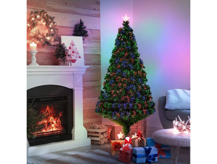 HOMCOM Sapin Noël Fibre Optique 150cm Vert