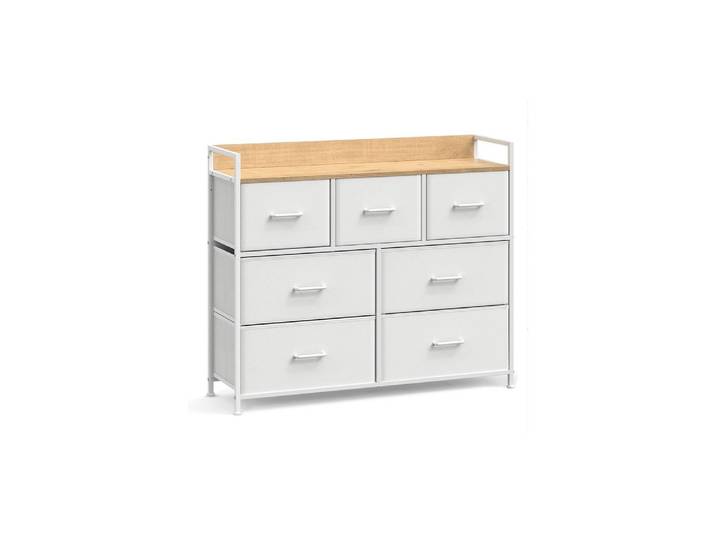 Kommode SONGMICS mit 7 Schubladen 98 x 85 cm Weiss , weiss (weiß), B:98cm H:85cm T:28,5cm, Spanplatte, Stahl, Sideboards, Kommode