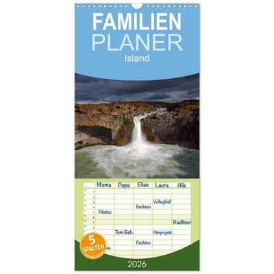 Familienplaner 2026 - Island mit 5 Spalten (Wandkalender, 21 x 45 cm) CALVENDO