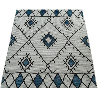 Teppich PACO HOME "Kuba 124", blau, B:80cm H:4mm L:150cm, Polypropylen (PP), Teppiche, Teppich, Flachgewebe, Rauten Design, In- und Outdoor geeignet, Wohnzimmer