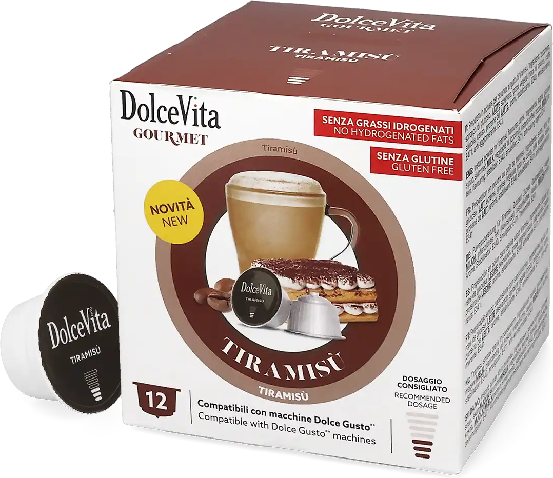 Dolce Vita   Tiramisu - 12 Capsules de café pour Dolce Gusto - Café avec du lait - Café Tiramisu - Compatible Dolce Gusto