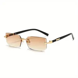 Randlose Sonnenbrille rechteckig in Schwarz-Gold - Other C3