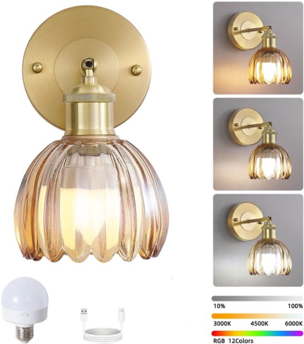 Draadloze LED wandlamp met afstandsbediening, oplaadbare dimbare nachtlamp met RGB-kleurverandering en verstelbare kleurtemperatuur (3000K-6000K)