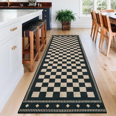 Garvee Modern Geometric Checkered Non-Slip Low Pile Area Rug