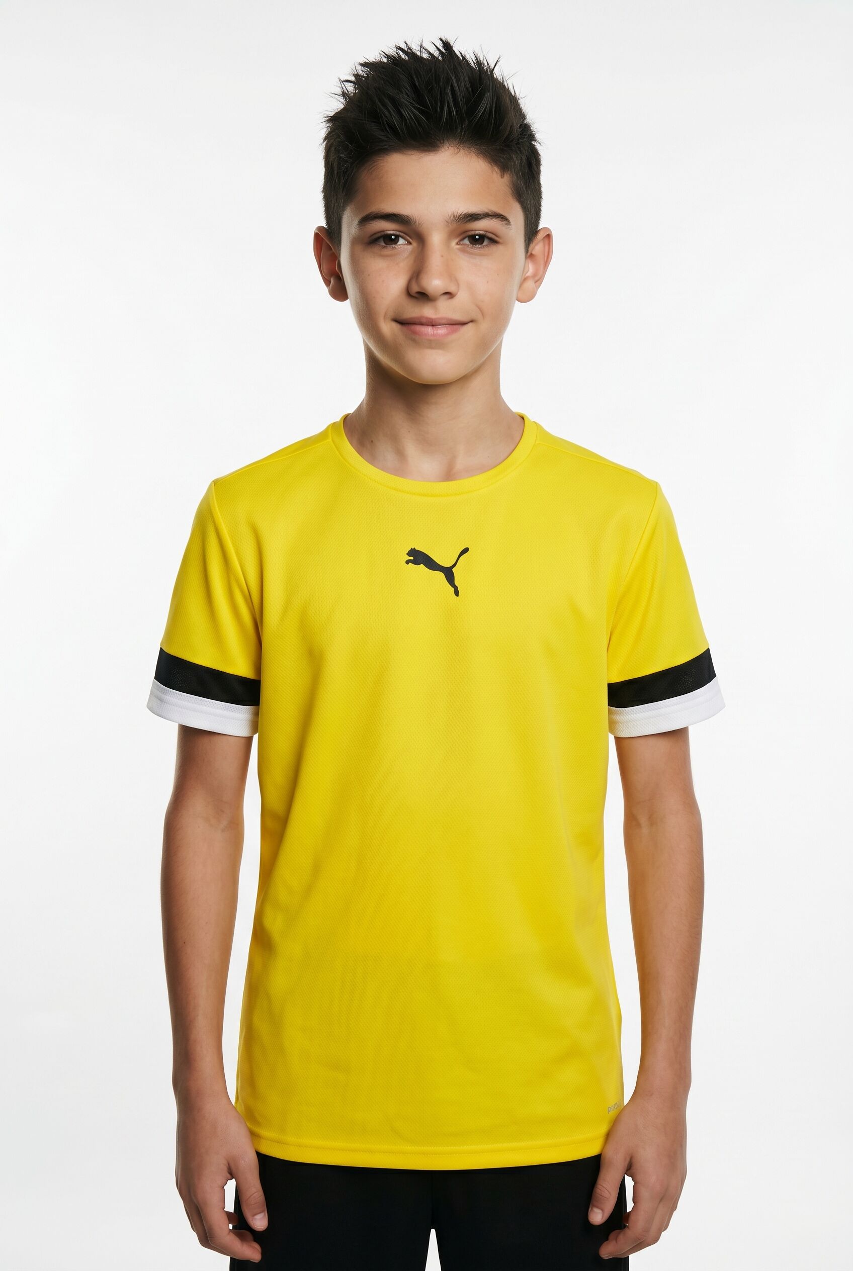 Fussballtrikot PUMA "TEAMRISE JERSEY JR", Kinder, Gr. 128, gelb (cyber gelb, puma schwarz, puma weiß), Netz, Obermaterial: 100% Polyester, unifarben, slim fit normal, Rundhals, Trikots Fussballtrikot, Fussball, Kurzarm, mit Rundhalsausschnitt, mit DryCELL