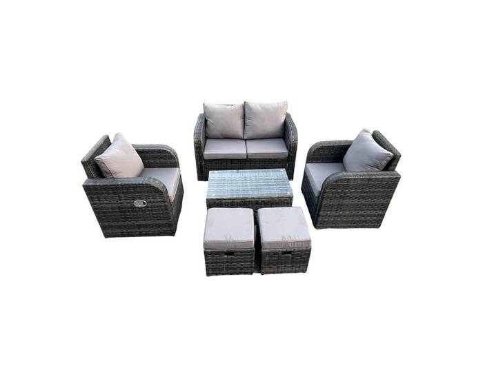Fimous Gartenlounge-Set Polyrattan Dunkelgrau 6-Sitzer, Metall, Gartenmöbel, Gartengarnituren, Gartenmöbel-Sets